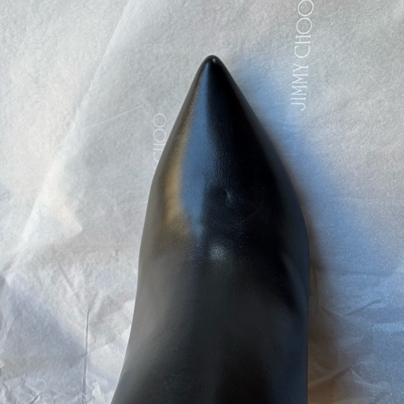 Jimmy Choo Black Leather Pointy-Toe Knee-High Boots - Picture 12 of 12